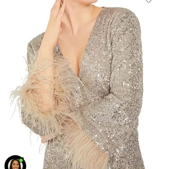 395.00 NWT LIKELY LANGE FEATHER CHAMPAGNE MINI DRESS 4 will fit Medium - Picture 2 of 6